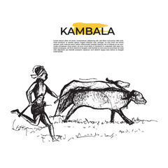 Illustration of Kambala is a traditional buffalo race festival celebrated in the coastal districts of Karnataka, India, Mangaluru, tulunad