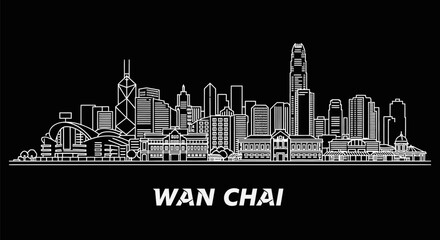 Fototapeta premium Wan Chai Skyline Hong Kong Cityscape Minimalist Line Art.