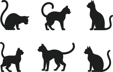Black Cat Silhouette Vector Collection in Sitting Pose