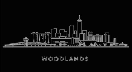 Fototapeta premium Woodlands Cityscape Glow Singapores Skyline in Elegant Line Art.