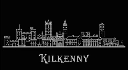 Naklejka premium Kilkenny Skyline Silhouette Irelands Medieval Heritage in Line Art.