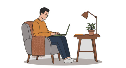 Man Working from Home on Laptop Casual Setting