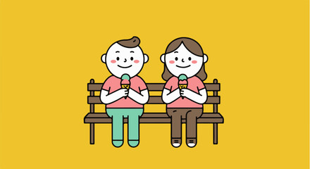 Happy Couple Sitting on Park Bench