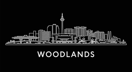 Fototapeta premium Woodlands Skyline Minimalist White Outline on Black Backdrop.