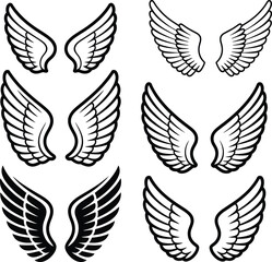 Obraz premium Hand Drawn Outline Angel Wings Vector Collection