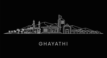 Ghayathi with UAE Modern city minimal skyline vector on black background.