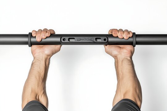 Man holding onto pull-up bar for upper body strength training and fitness routine at home - Powered by Adobe