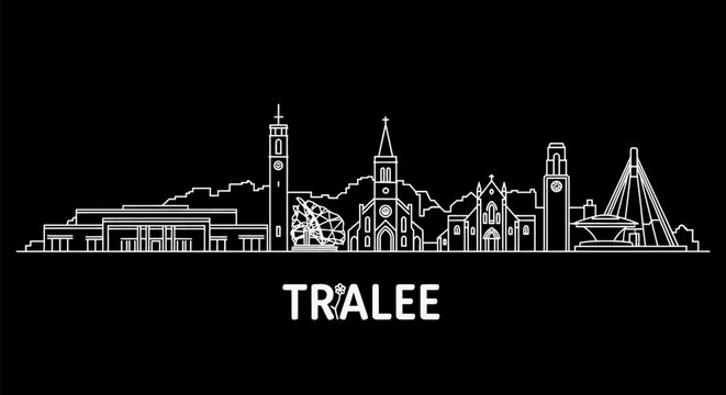 Tralee with Ireland  Minimalist Skyline Vector on Black Background.