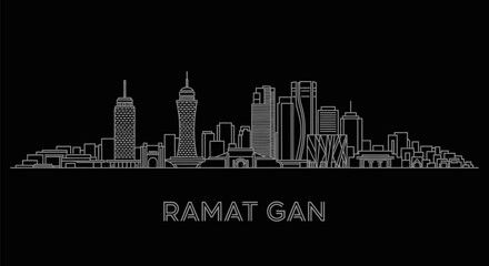 Naklejka premium Ramat Gan Skyline with Israel Modern Cityscape Silhouette on Black.