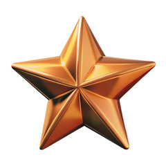 Shiny bronze five pointed star award emblem on white background