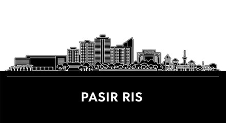 Naklejka premium Pasir Ris Singapore Skyline Silhouette with Cityscape, and Vector Art.