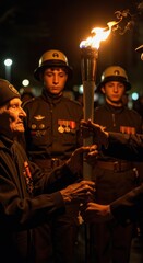 Veteran Passing Torch: Remembrance Ceremony at Night