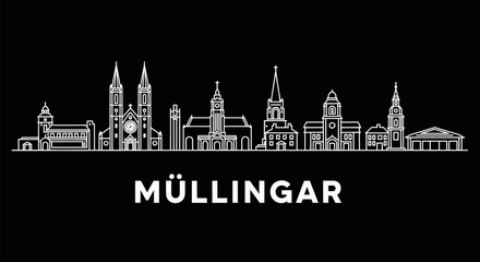 Fototapeta premium Mullingar Ireland Skyline Silhouette Minimalist Irish Cityscape.