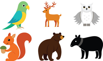 Fototapeta premium Cute Cartoon Forest Animals Vector Illustration on transparent background collection cute cartoon