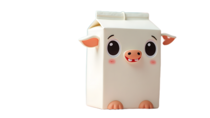 Fun milk box design with cow face, pink nose, and big eyes.
