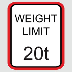 20t Weight Limit Sign Vector Isloated On White Background