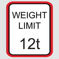 12t Weight Limit Sign Vector Isloated On White Background