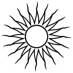 Sun with rays line art vector illustration 