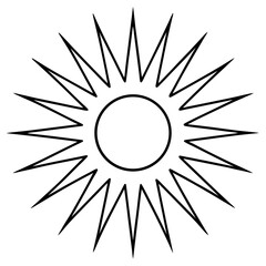 Sun with rays line art vector illustration 