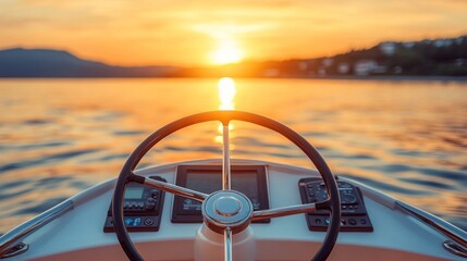 Sunset view from a boat's helm