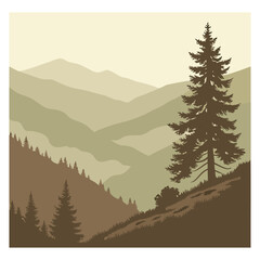 Fototapeta premium Vector illustration of mountain landscape with pine trees