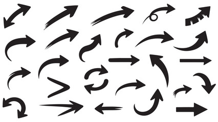 Collection of black hand drawn arrow vector illustrations on white background