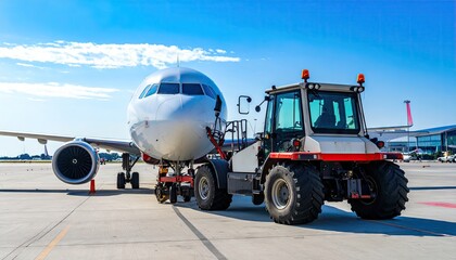 Airplane and ground support vehicle at airport