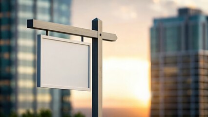 Real estate sign post casting a stock chart shadow — intersection of property and investment markets
