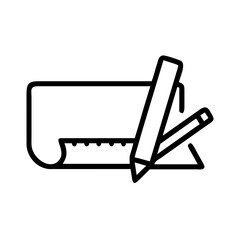 Rolled blueprint and pencils for design and drafting, minimalistic black line drawing