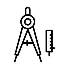 Compass and ruler as engineering symbols for design and precision, minimalistic black line drawing