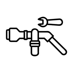 Wrench and faucet for plumbing and repairs, minimalistic black line drawing