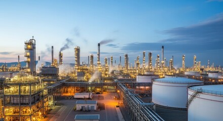 Obraz premium An oil refinery at dusk