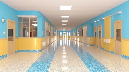 Bright Corridor Design: School or Hospital Interior
