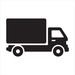 Simple black silhouette of a delivery truck with a cargo box