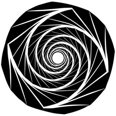 Naklejka premium Abstract black and white geometric spiral tunnel vortex design