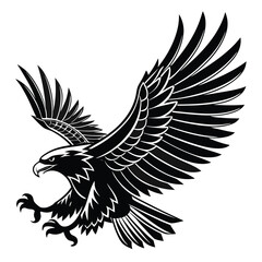 Stylized black and white eagle illustration in flight