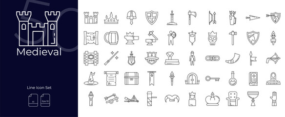 Medieval Line Editable Icons set. Vector illustration in modern thin line style of Medieval icons: classical,royalty,castle, etc