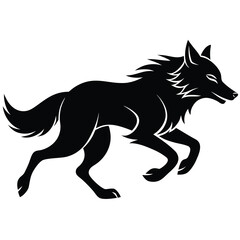 Black wolf running silhouette on a white background art