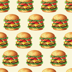 Seamless vector pattern with watercolor hamburgers repeating