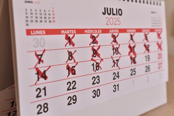 Red crosses on calendar days. Countdown to a special date, anticipation, and time tracking.
