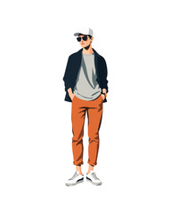 Detailed flat vector people and illustration, man with casual outfit