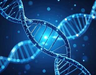 3D DNA double helix, glowing blue