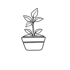 Pot plant outline icon with linear style . Plant in pot simple line vector icon for mobile concept and web design. Single potter plan.