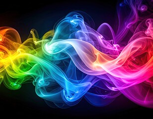 Abstract rainbow smoke swirls on a black background