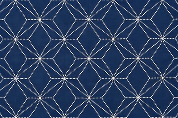 Japanese Sashiko Seamless Pattern Blue White Traditional Geometric