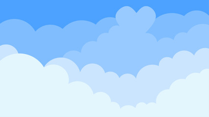 cute cartoon cloud background with heart shape in blue sky