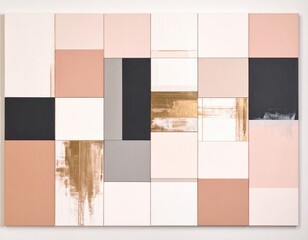 Abstract art composition of geometric shapes in various muted colors