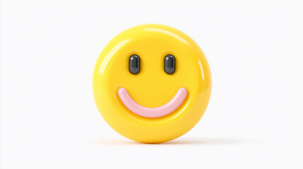 Fototapeta premium Bright 3D yellow smiley face element on a clean white background for cheerful designs and graphics