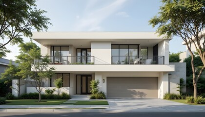 Fototapeta premium Modern Residential Architecture in Daylight with Straight Lines and Neutral Tone