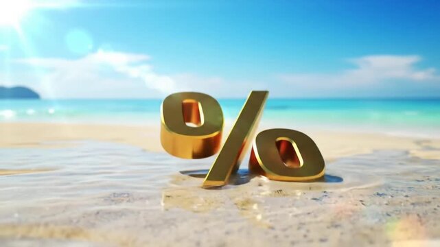 A shimmering golden percentage ice cube discount melting, Sign of summer beach discount